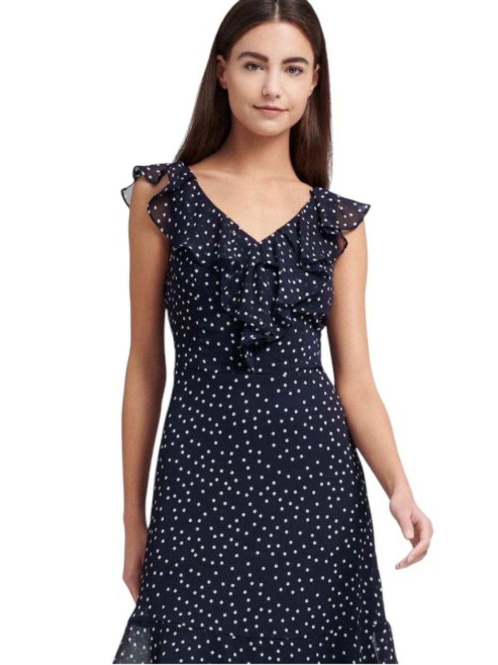 DKNY ($195) Sleeveless V-Neck Polka Dot Dress - PTP 21